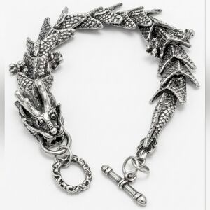 ​Detailed Gothic Dragon Head Bracelet - Toggle Clasp